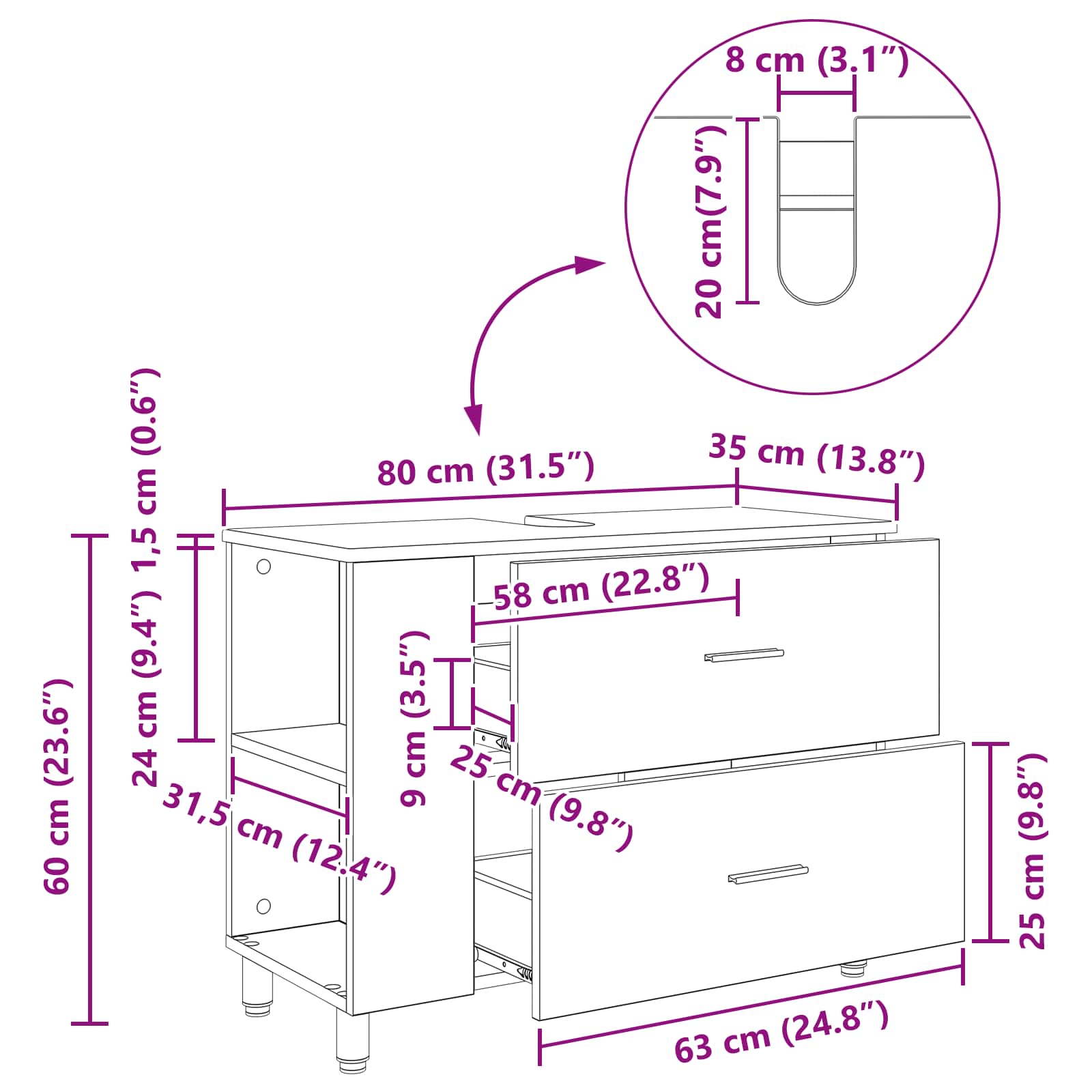 Waschtisch Sonoma-Eiche 80 x 35 x 60 cm Holzwerkstoff