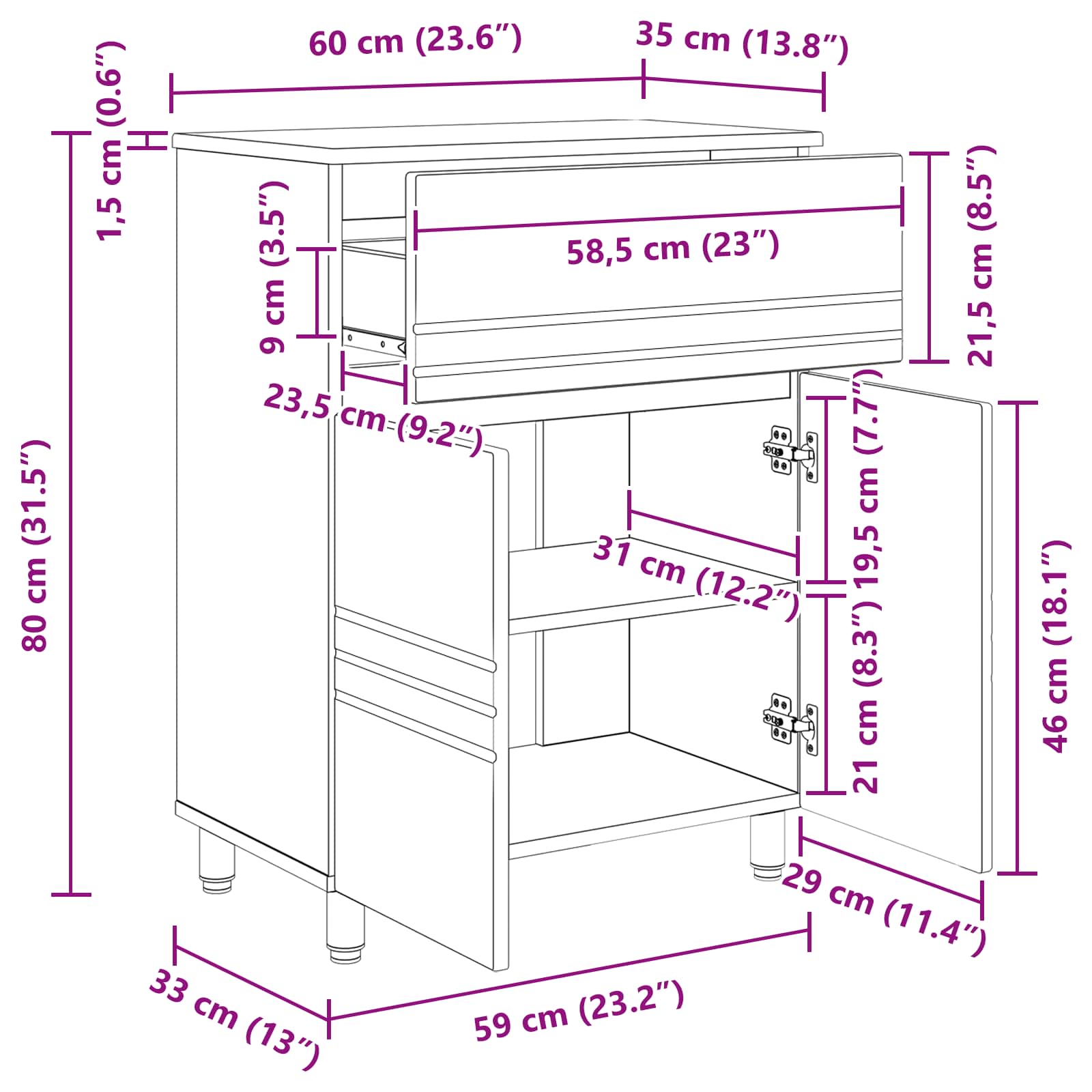 Waschtisch Sonoma-Eiche 60 x 35 x 80 cm Holzwerkstoff
