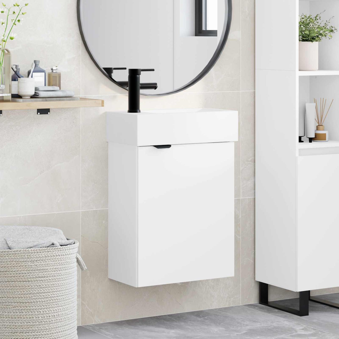 Badezimmer Waschtischunterschrank mit Wasserhahn Weiß