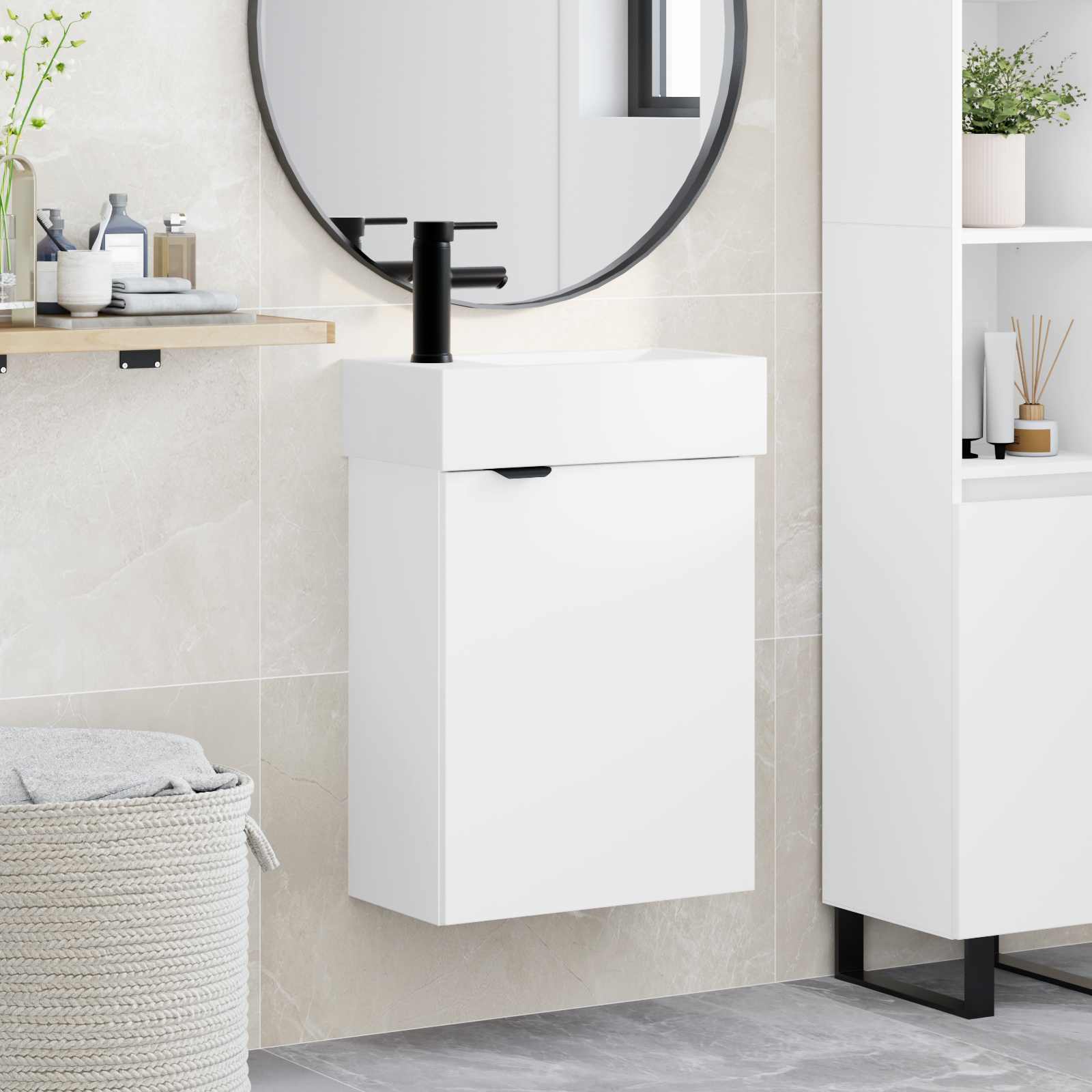 Badezimmer Waschtischunterschrank mit Wasserhahn Weiß