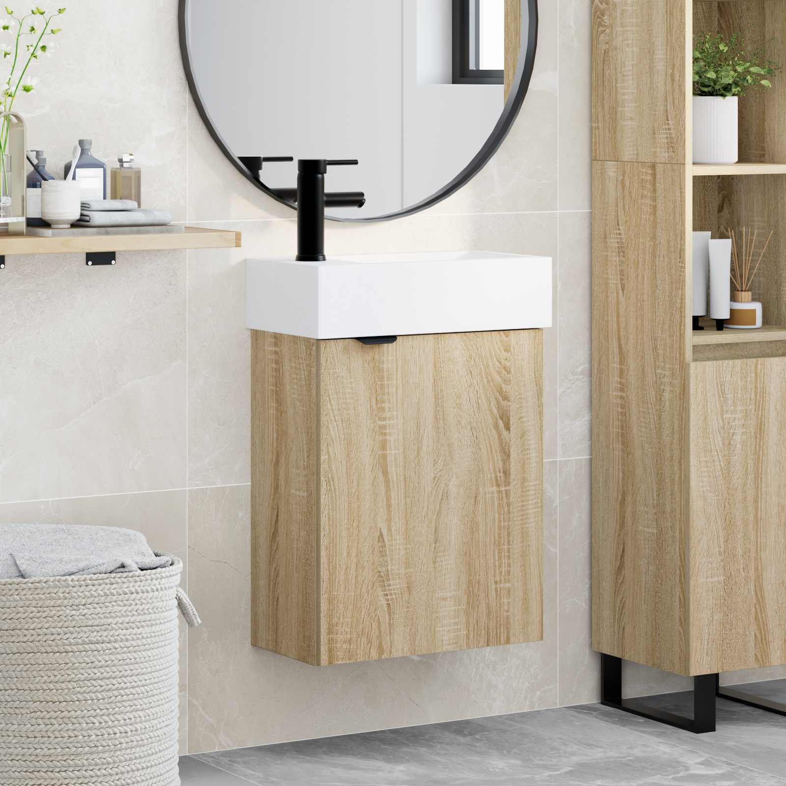 Badezimmer Waschtischunterschrank mit Wasserhahn Sonoma-Eiche