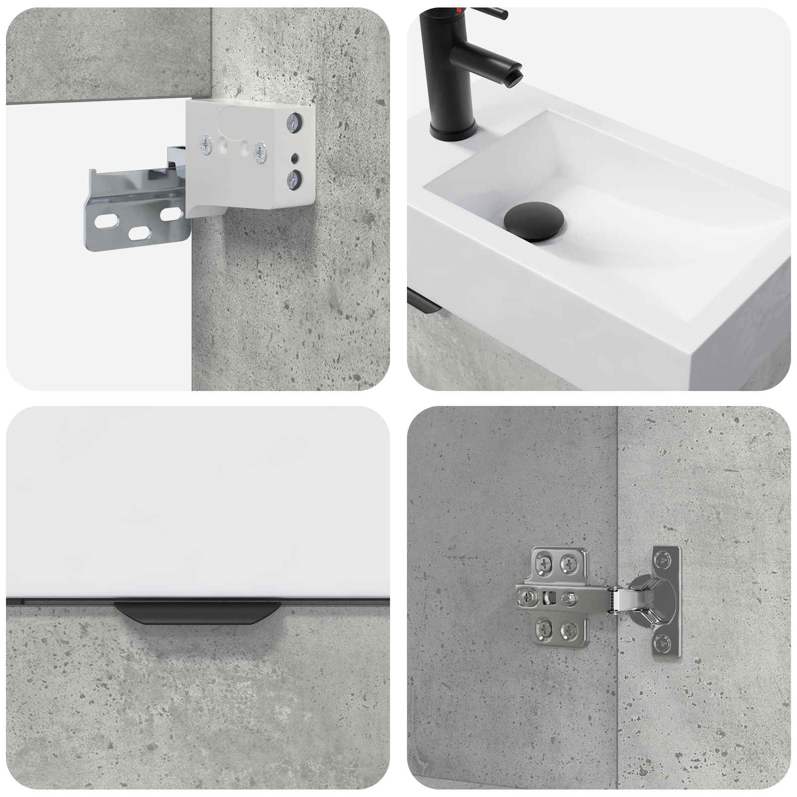 Badezimmer Waschtischunterschrank mit Wasserhahn Betongrau
