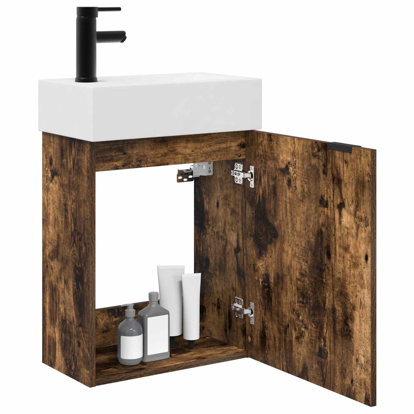 Badezimmer Waschtischunterschrank mit Wasserhahn Räuchereiche