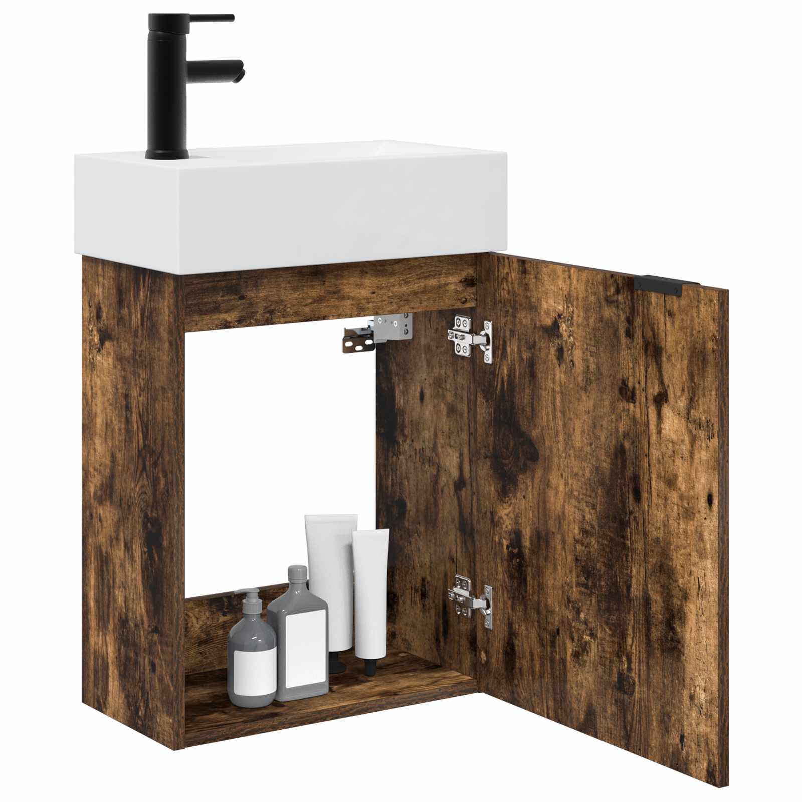 Badezimmer Waschtischunterschrank mit Wasserhahn Räuchereiche