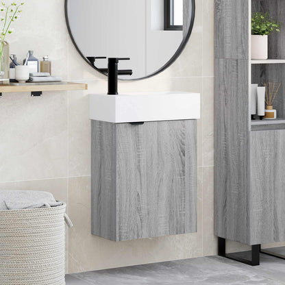Badezimmer Waschtischunterschrank mit Wasserhahn Sonoma-Grau