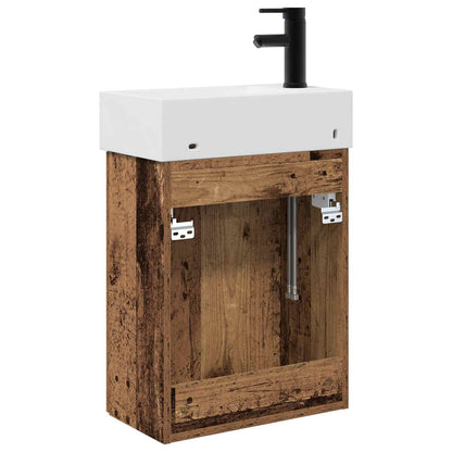 Badezimmer Waschtischunterschrank mit Wasserhahn Altholz