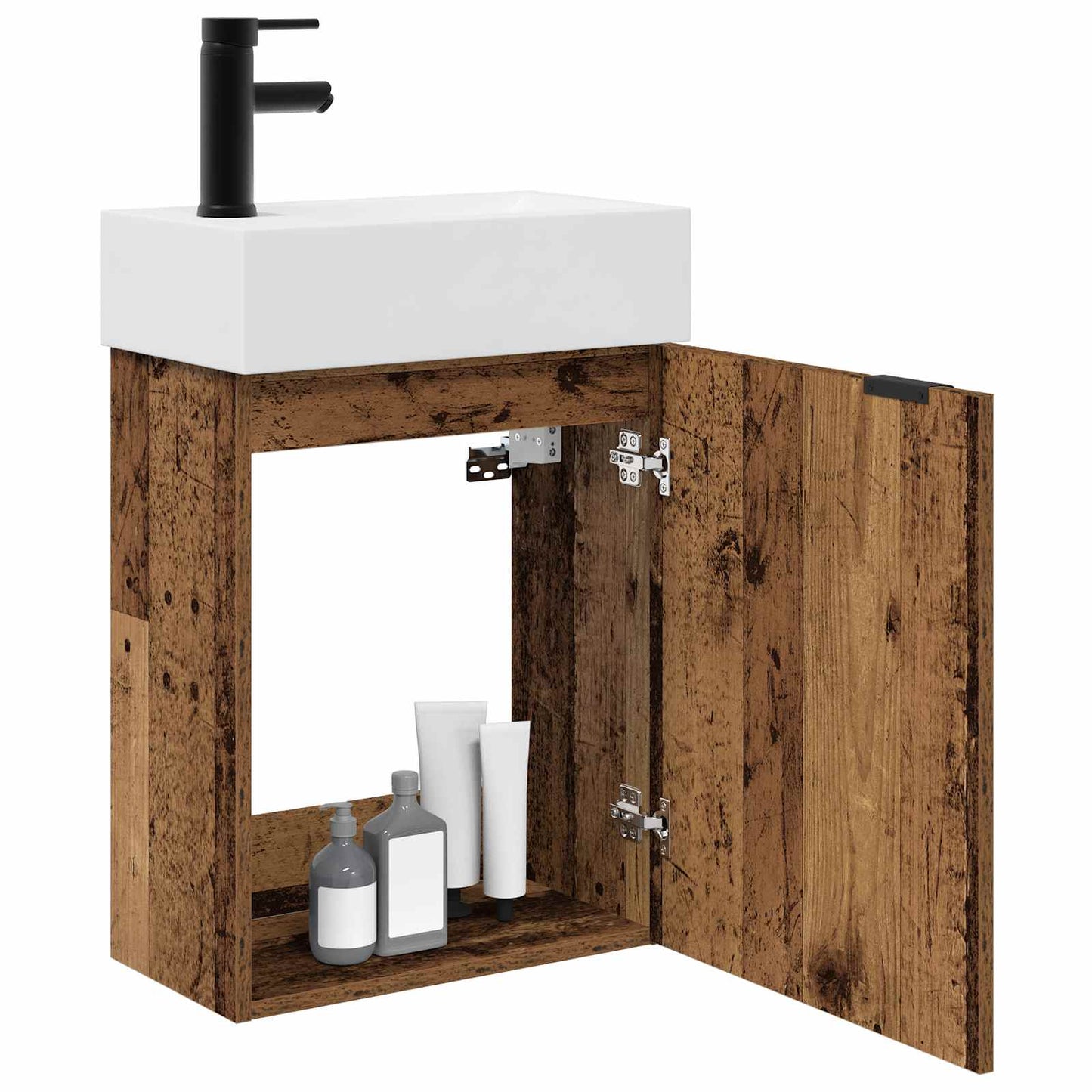 Badezimmer Waschtischunterschrank mit Wasserhahn Altholz