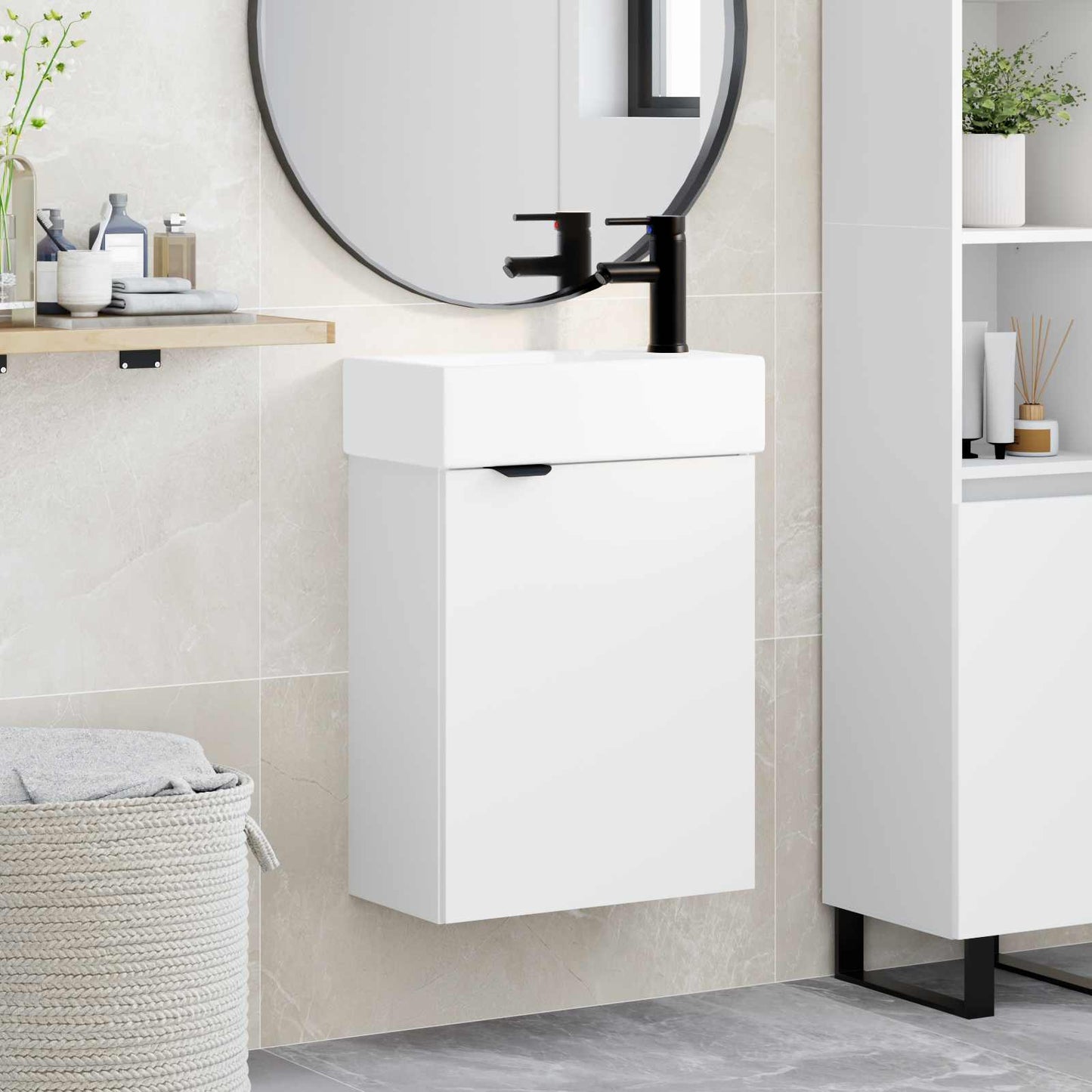 Badezimmer Waschtischunterschrank mit Wasserhahn Weiß