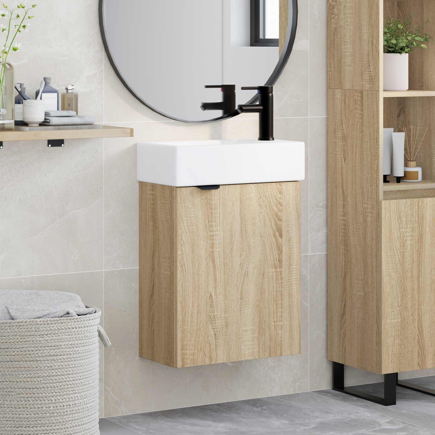 Badezimmer Waschtischunterschrank mit Wasserhahn Sonoma-Eiche