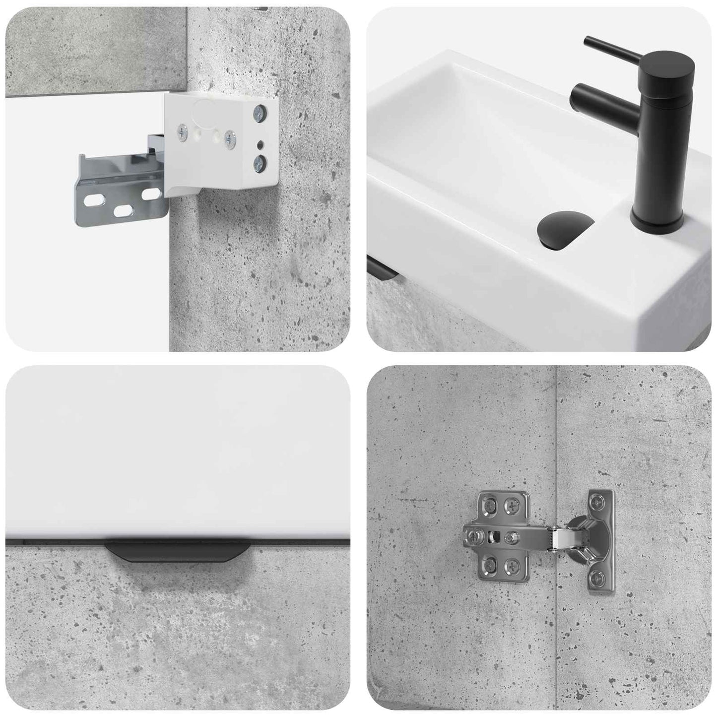 Badezimmer Waschtischunterschrank mit Wasserhahn Betongrau