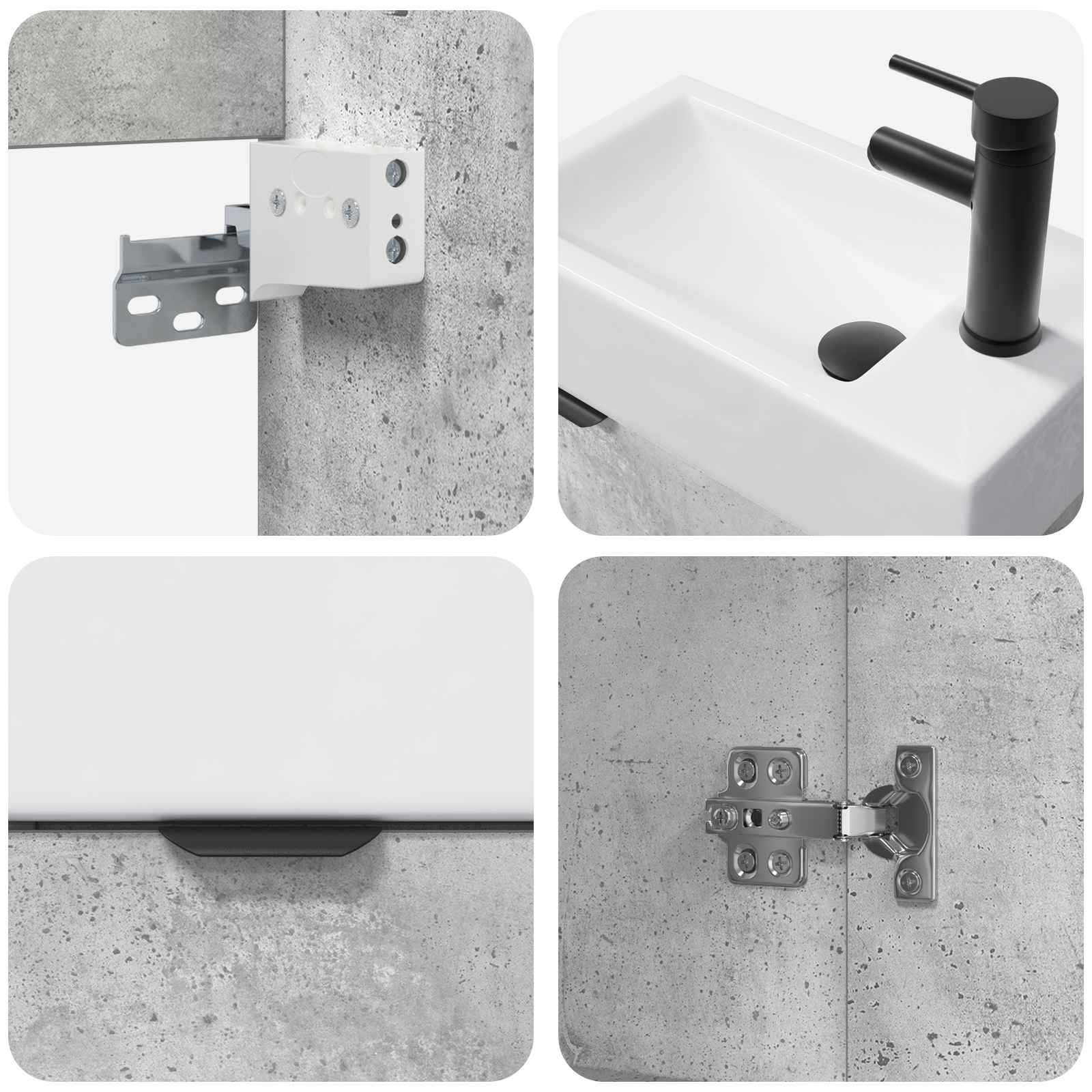 Badezimmer Waschtischunterschrank mit Wasserhahn Betongrau