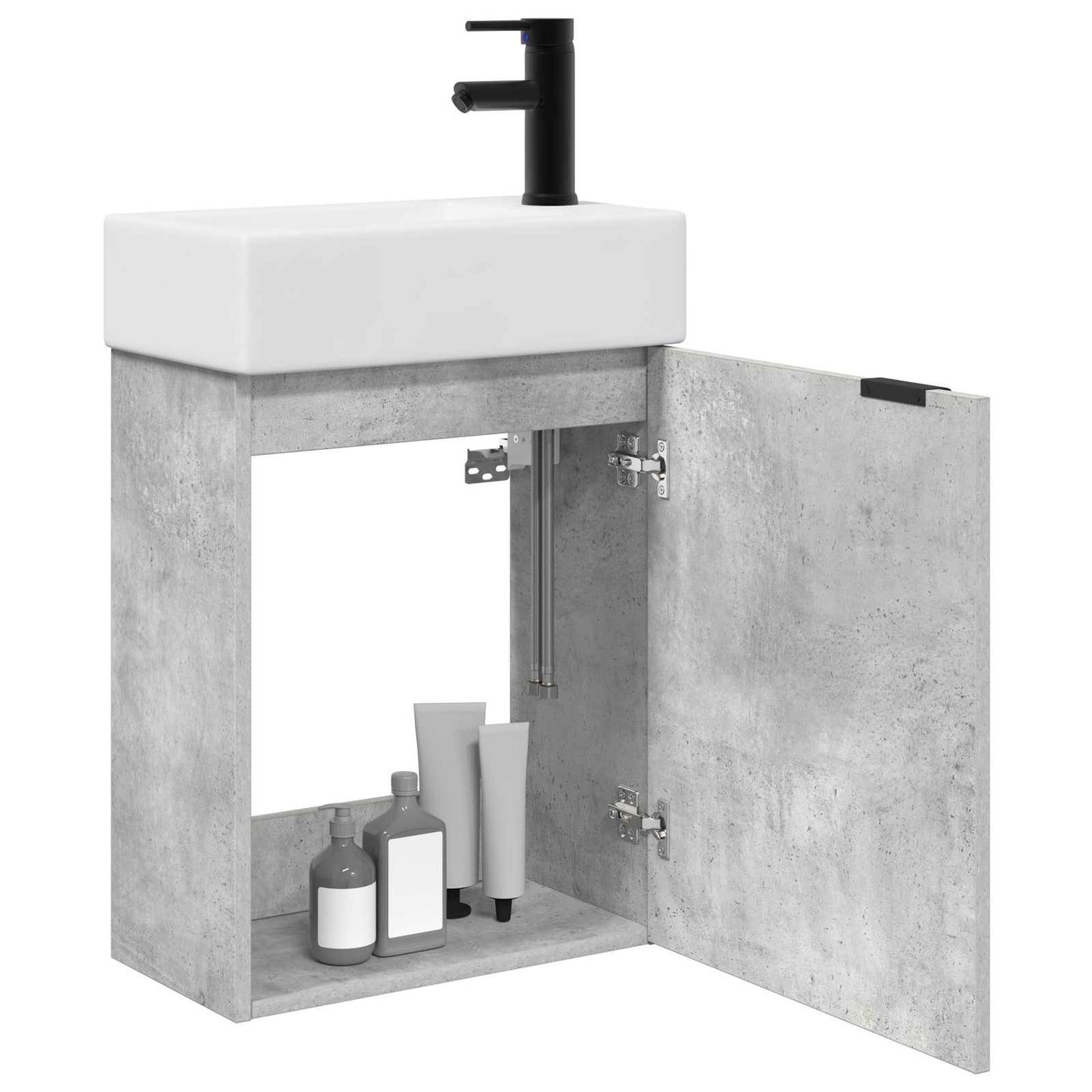 Badezimmer Waschtischunterschrank mit Wasserhahn Betongrau