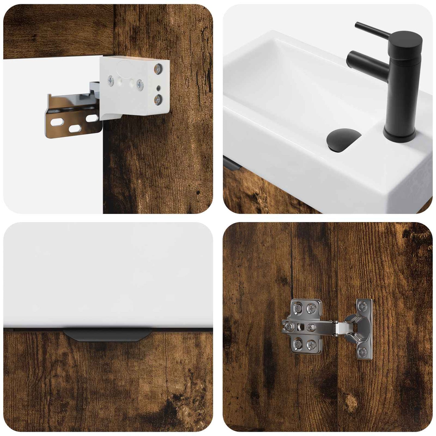 Badezimmer Waschtischunterschrank mit Wasserhahn Räuchereiche