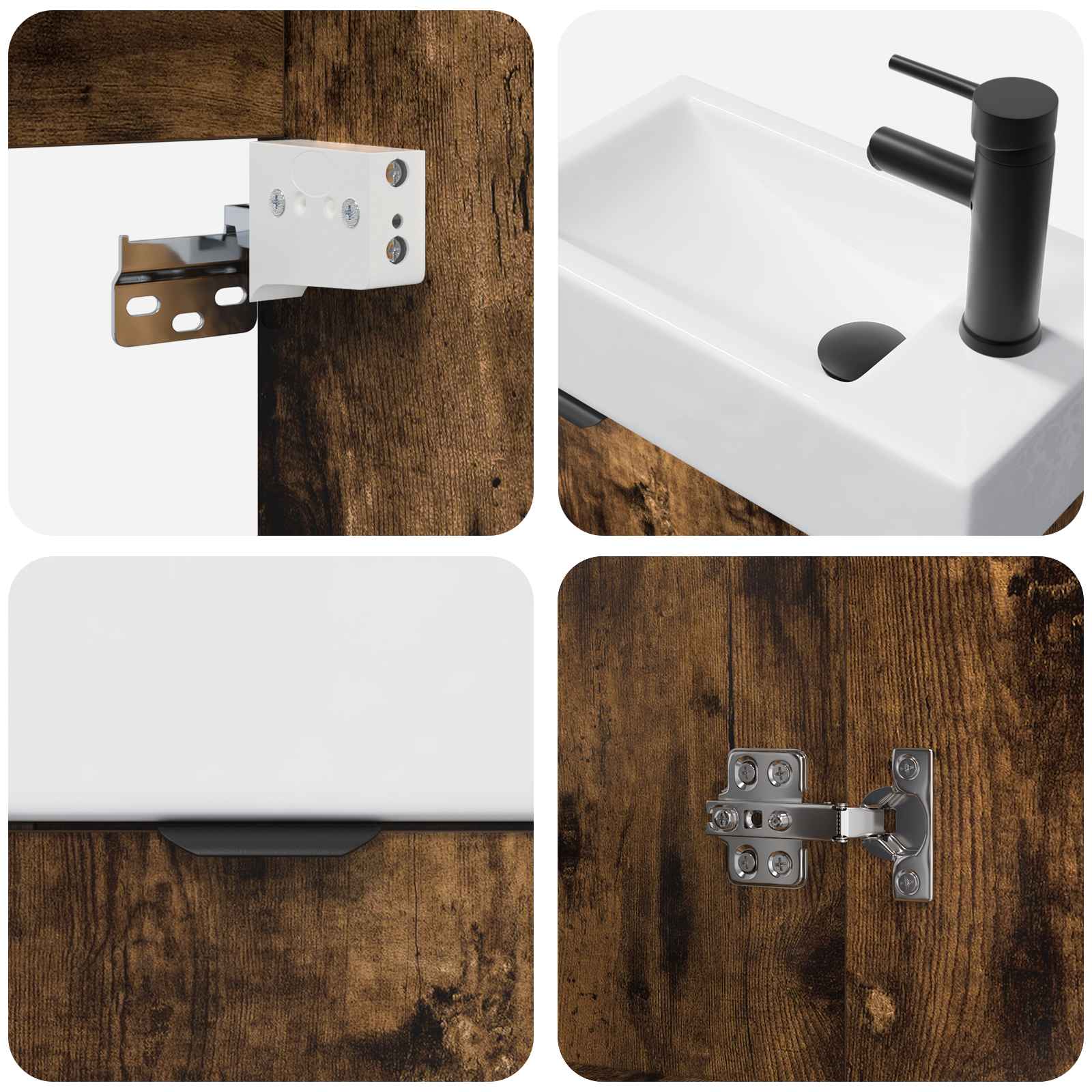 Badezimmer Waschtischunterschrank mit Wasserhahn Räuchereiche