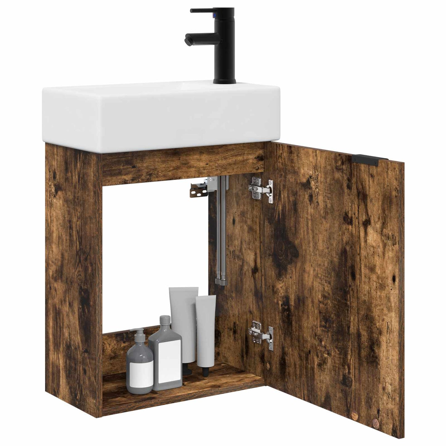 Badezimmer Waschtischunterschrank mit Wasserhahn Räuchereiche