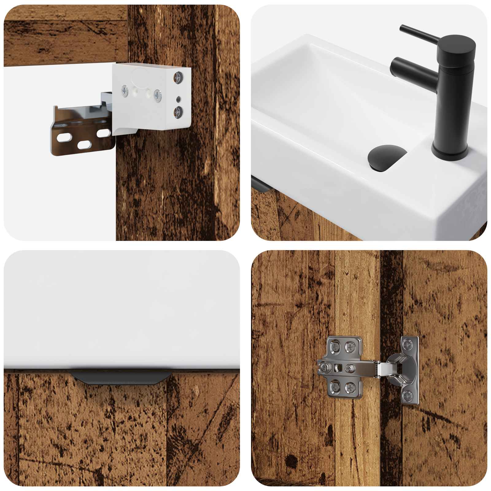 Badezimmer Waschtischunterschrank mit Wasserhahn Altholz