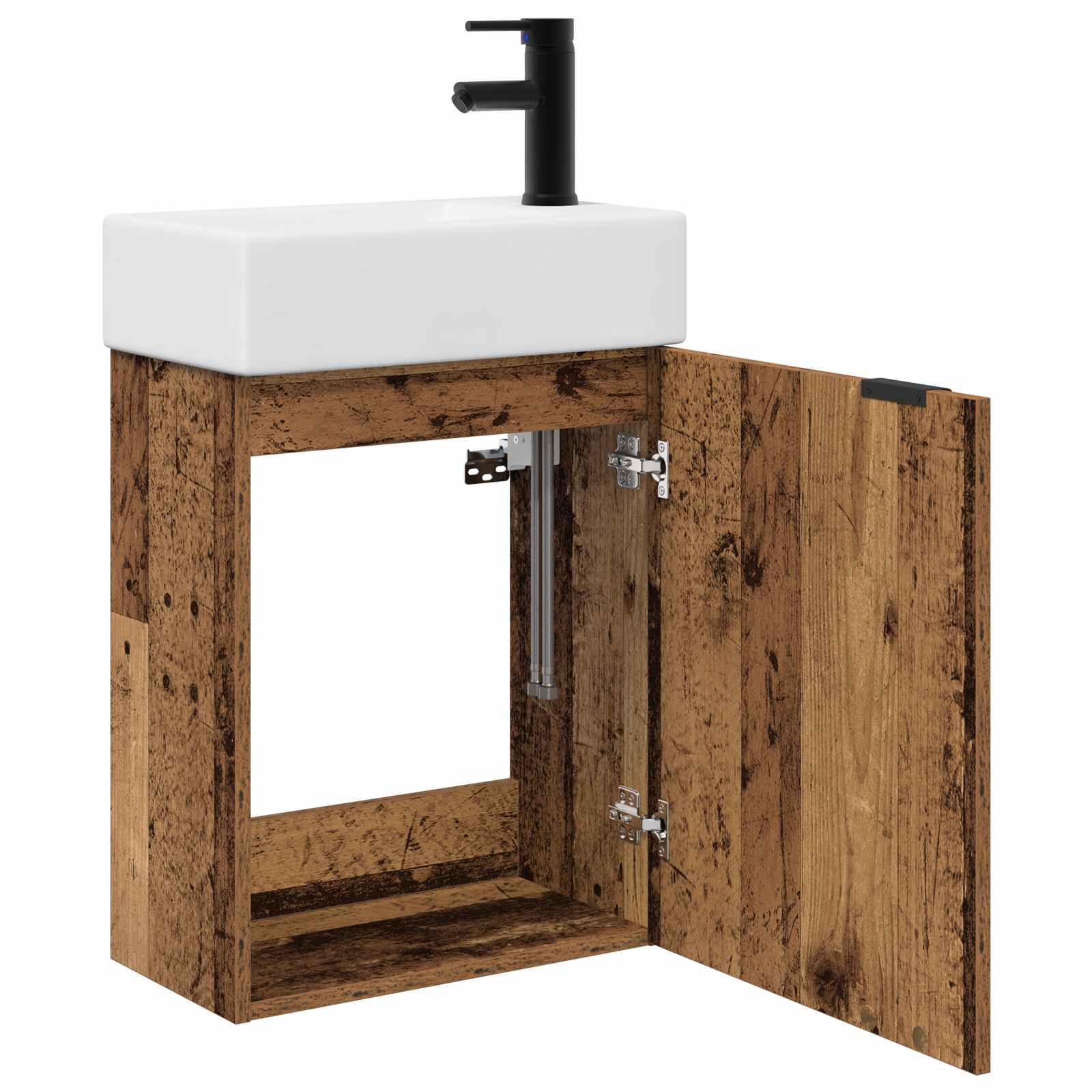 Badezimmer Waschtischunterschrank mit Wasserhahn Altholz