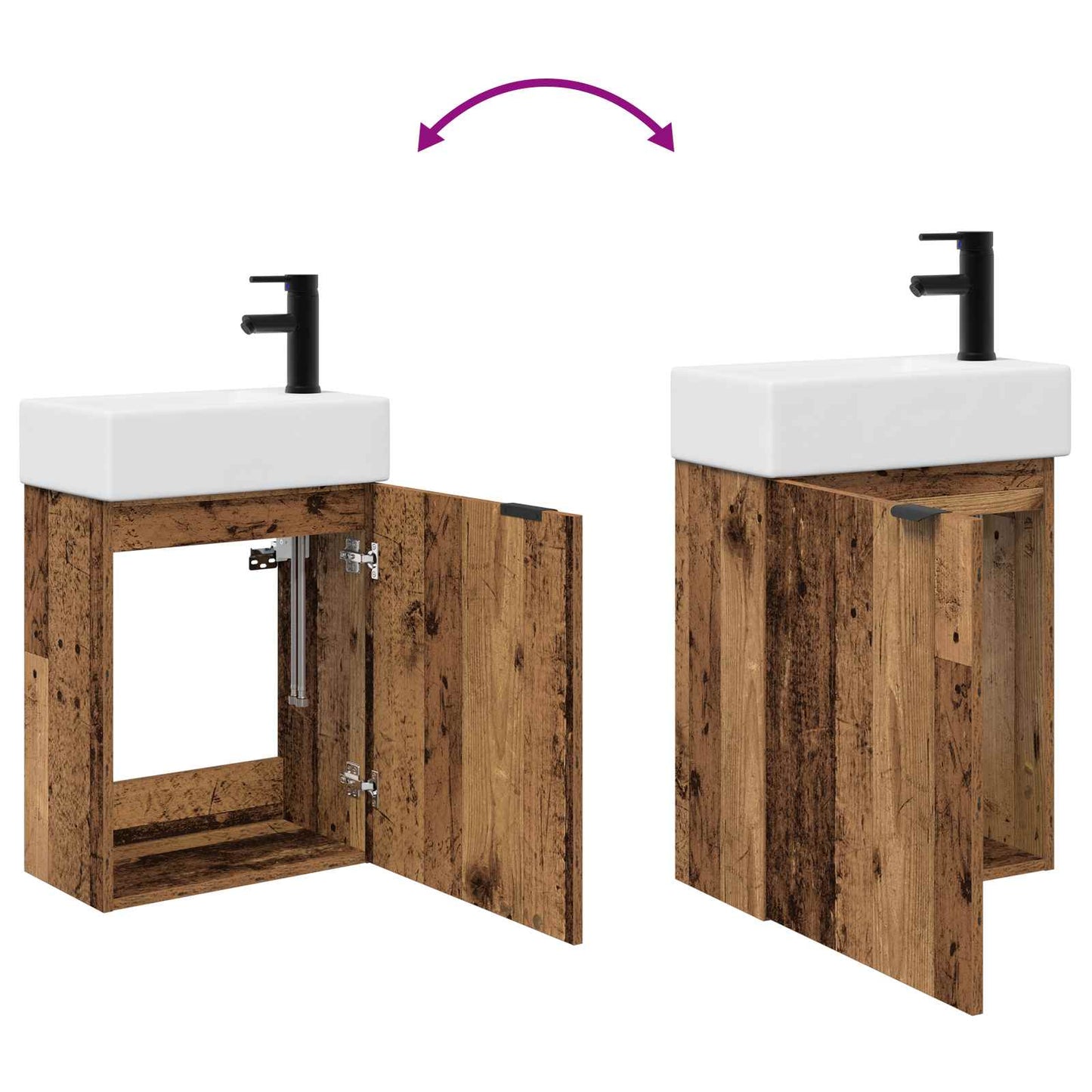 Badezimmer Waschtischunterschrank mit Wasserhahn Altholz
