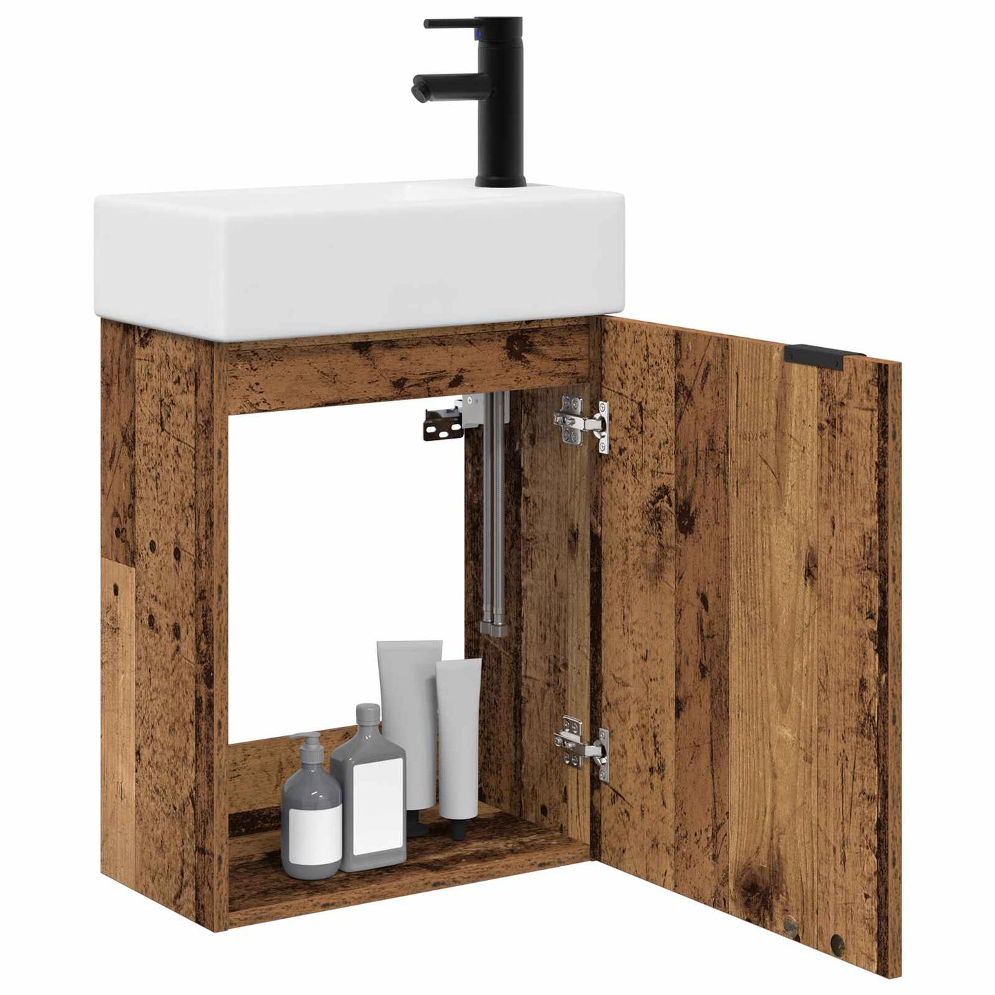Badezimmer Waschtischunterschrank mit Wasserhahn Altholz