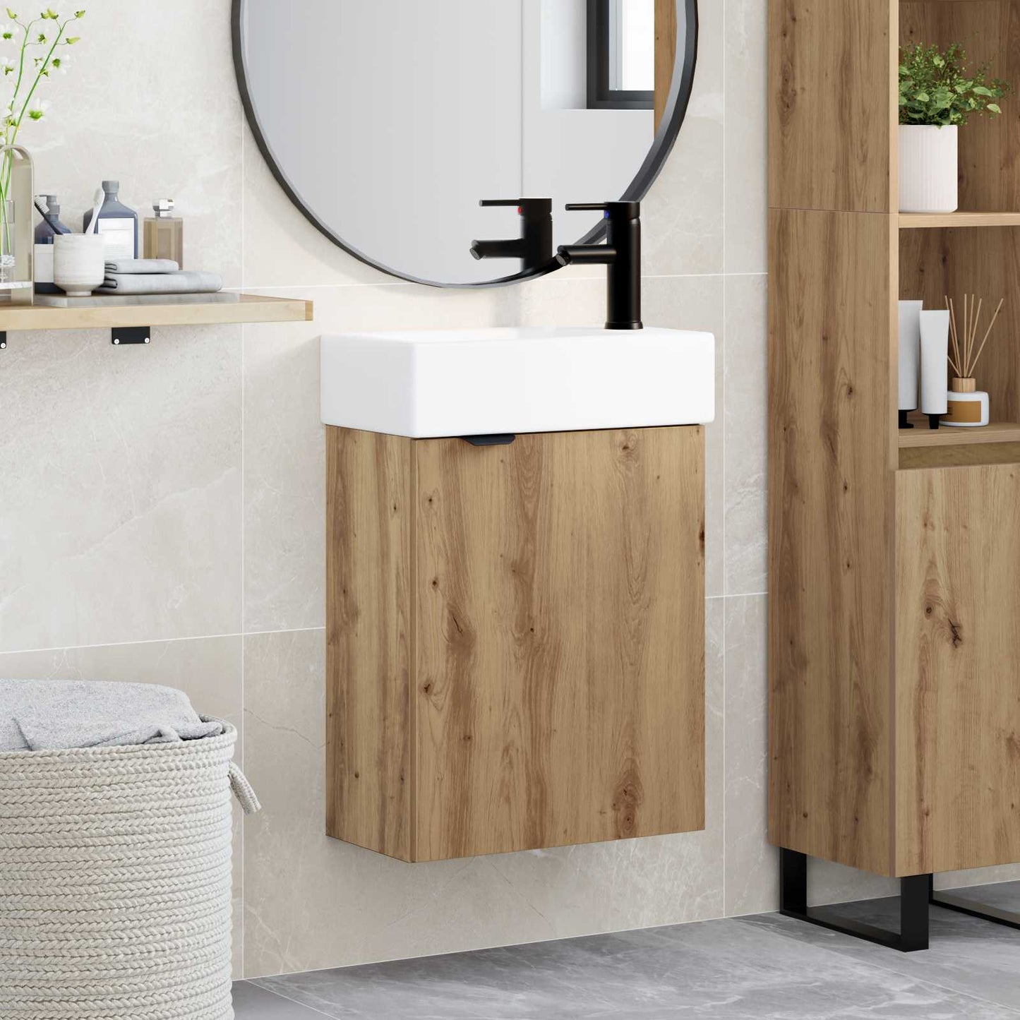 Badezimmer Waschtischunterschrank mit Wasserhahn Artisan-Eiche