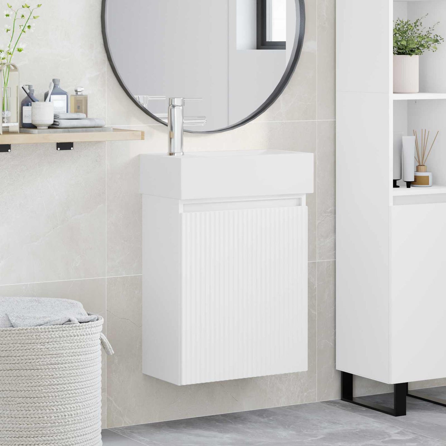 Badezimmer Waschtischunterschrank mit Wasserhahn Weiß