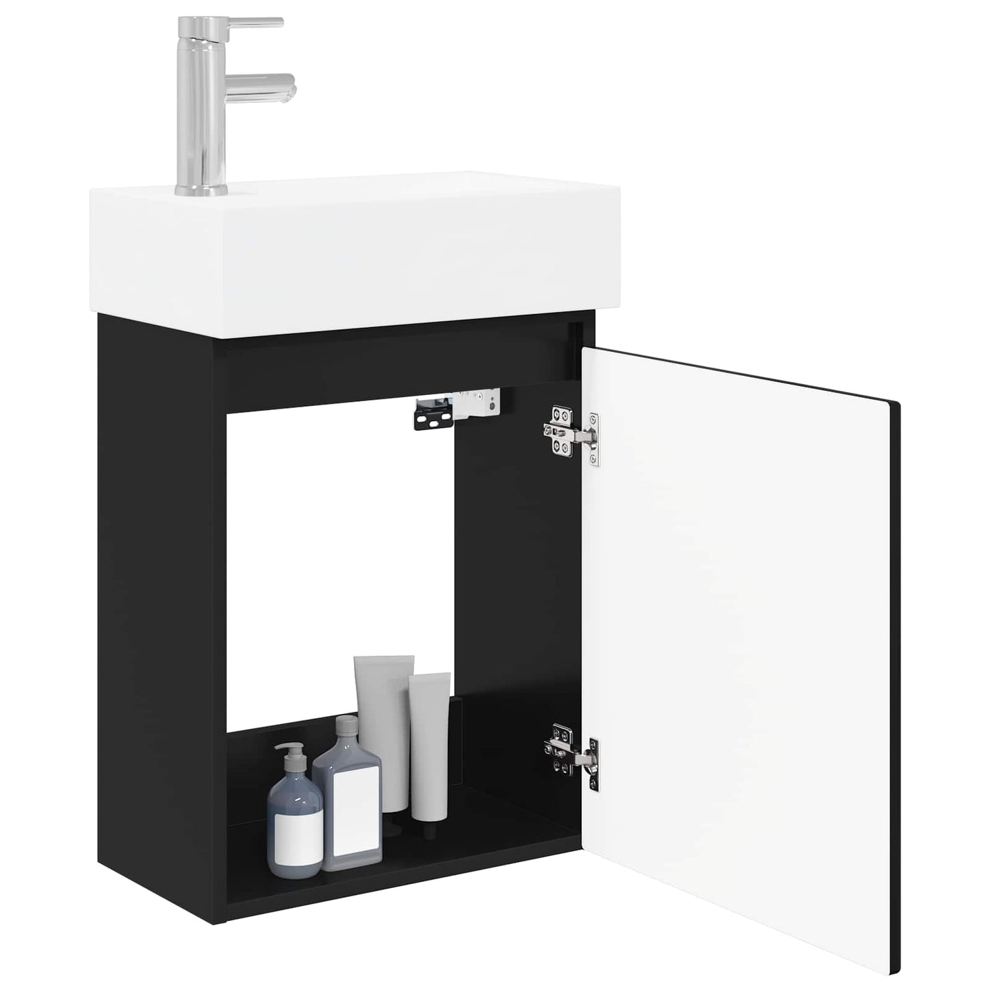 Badezimmer Waschtischunterschrank mit Wasserhahn Schwarz
