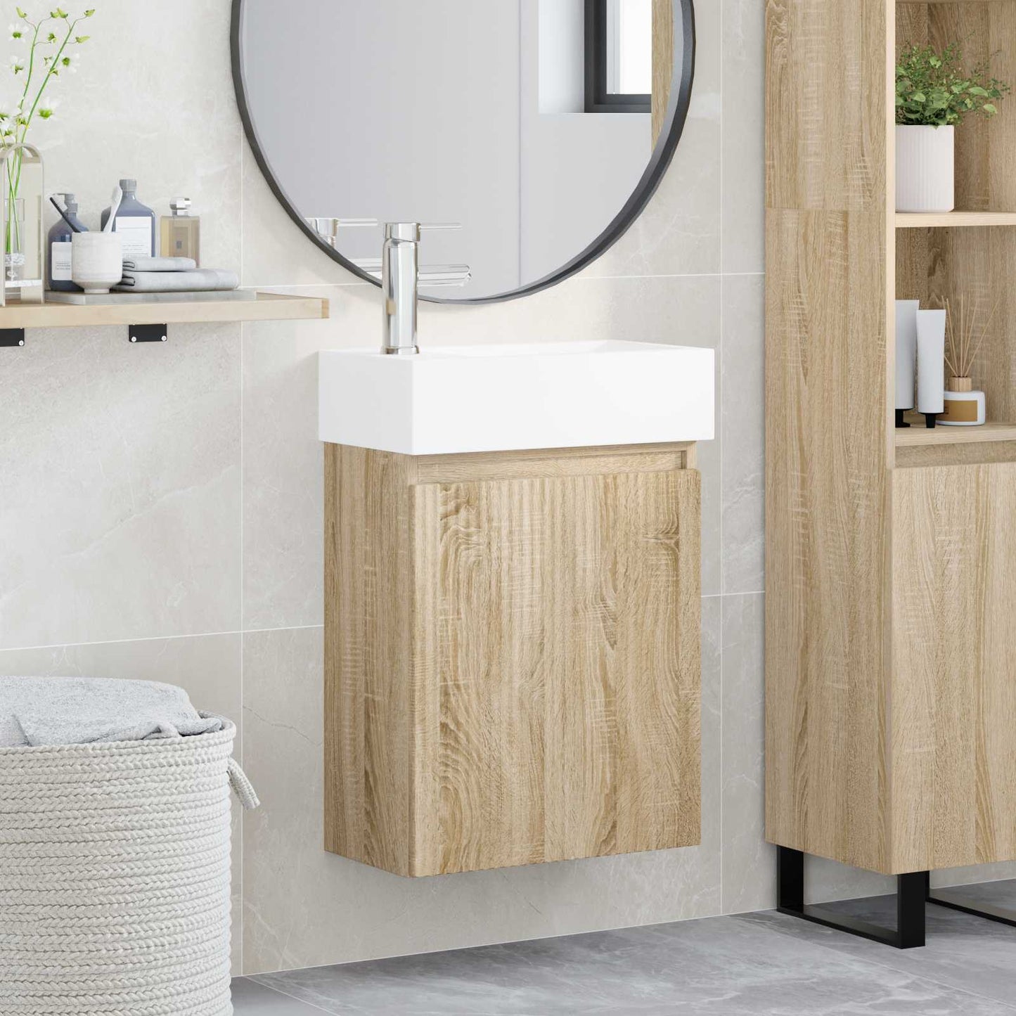 Badezimmer Waschtischunterschrank mit Wasserhahn Sonoma-Eiche