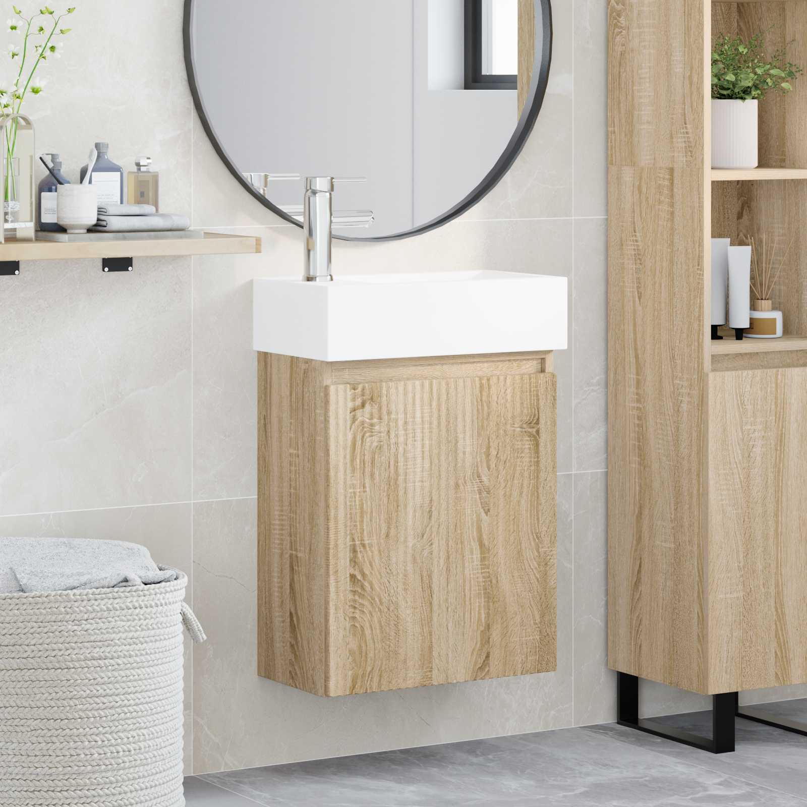 Badezimmer Waschtischunterschrank mit Wasserhahn Sonoma-Eiche