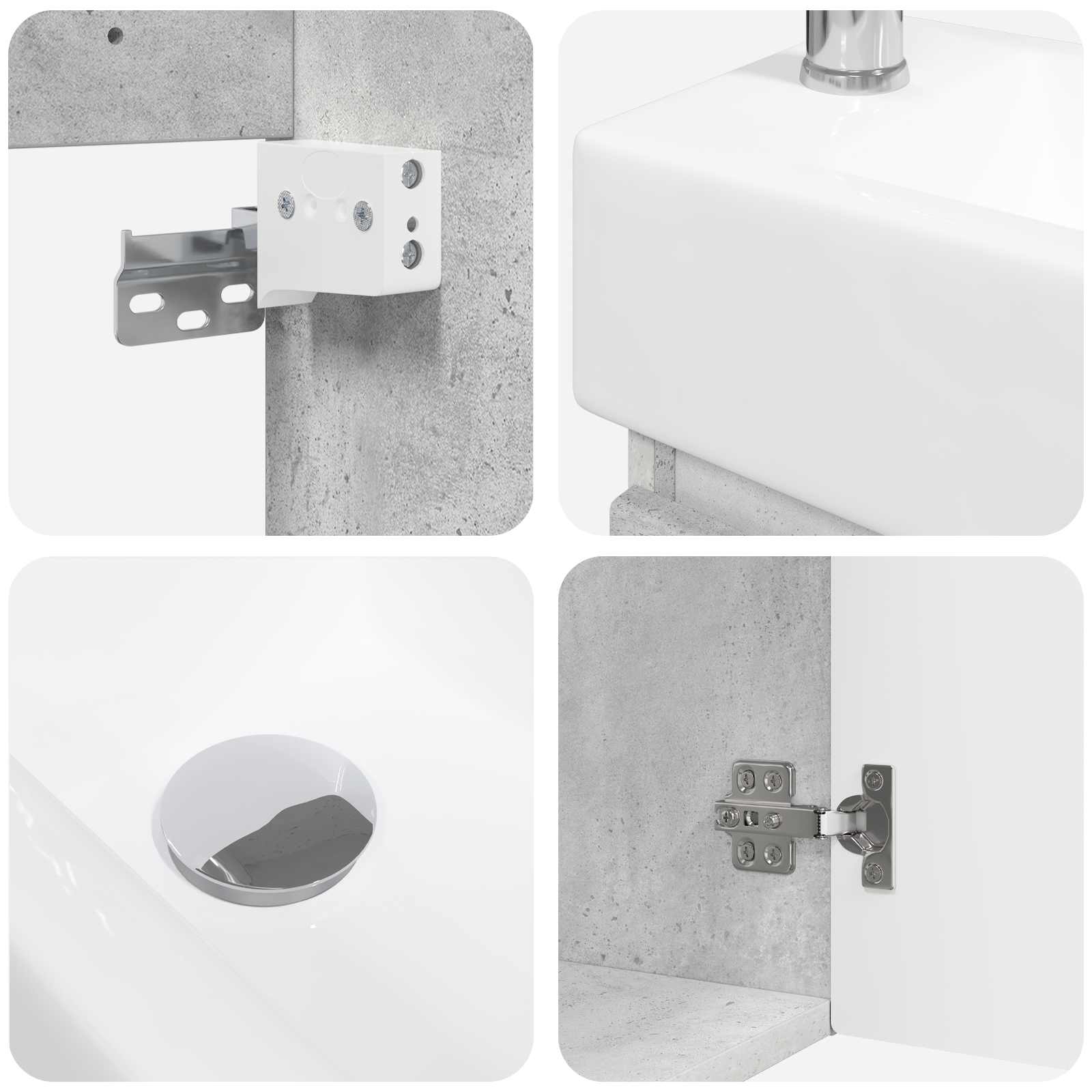 Badezimmer Waschtischunterschrank mit Wasserhahn Betongrau