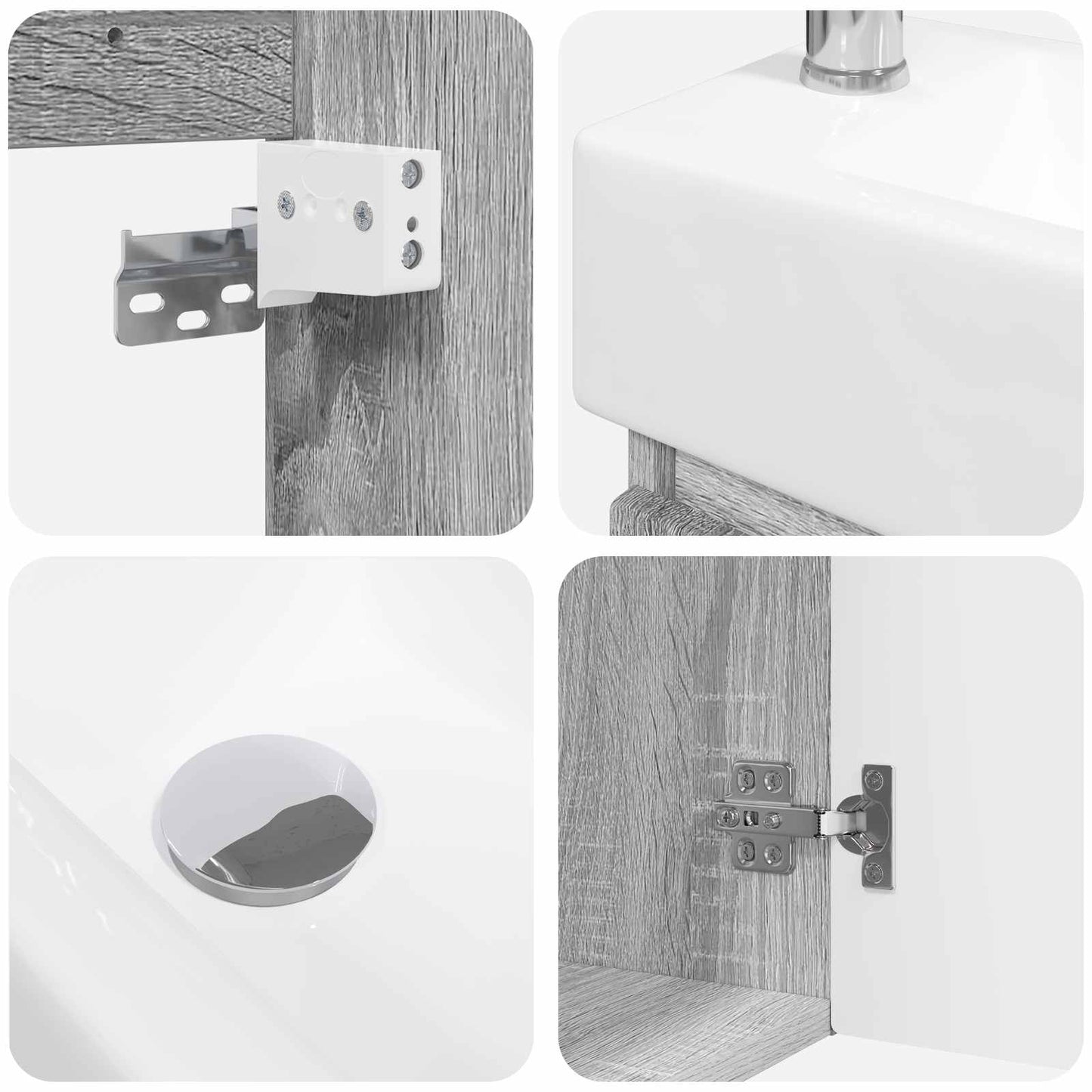 Badezimmer Waschtischunterschrank mit Wasserhahn Grau Sonoma