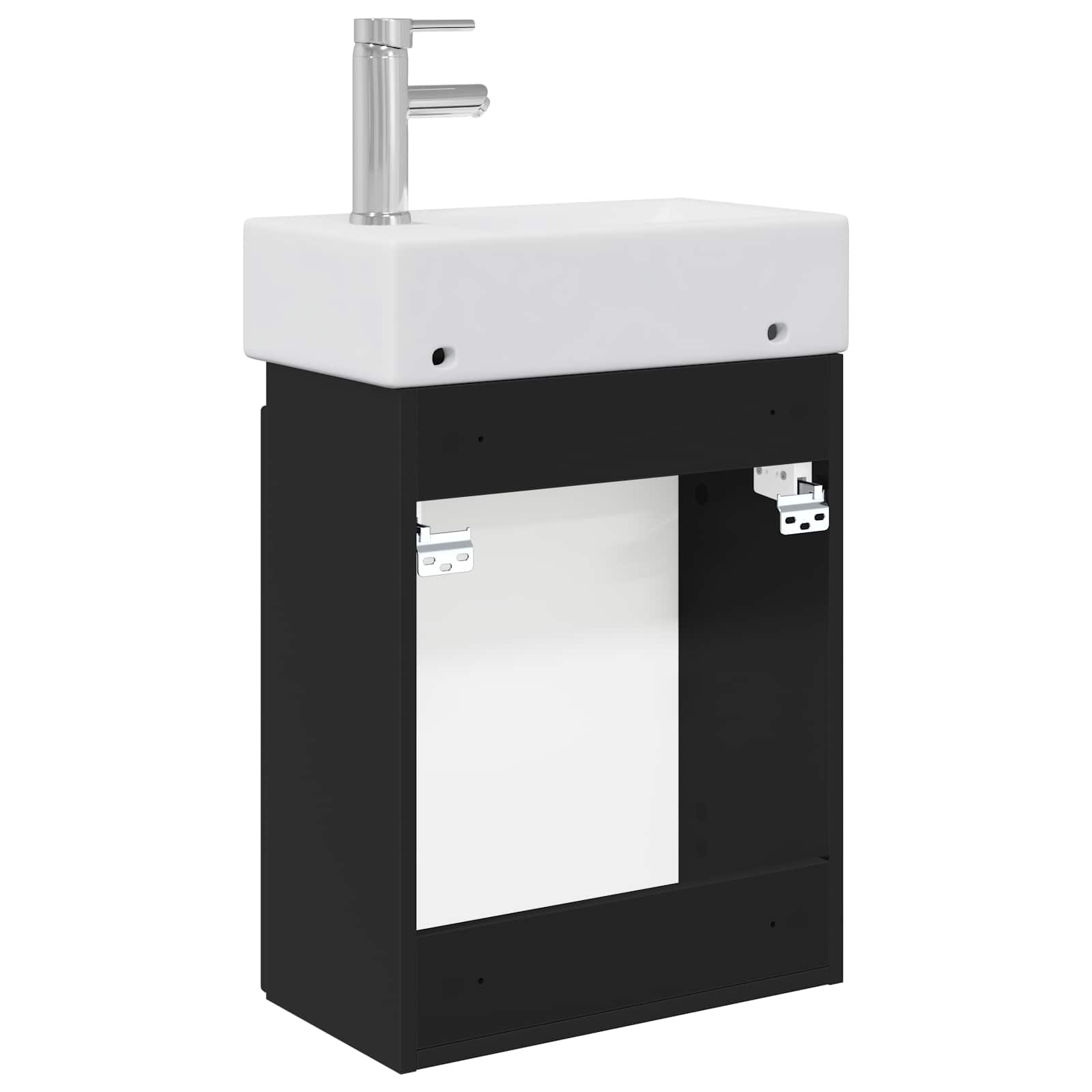 Badezimmer Waschtischunterschrank mit Wasserhahn Schwarz