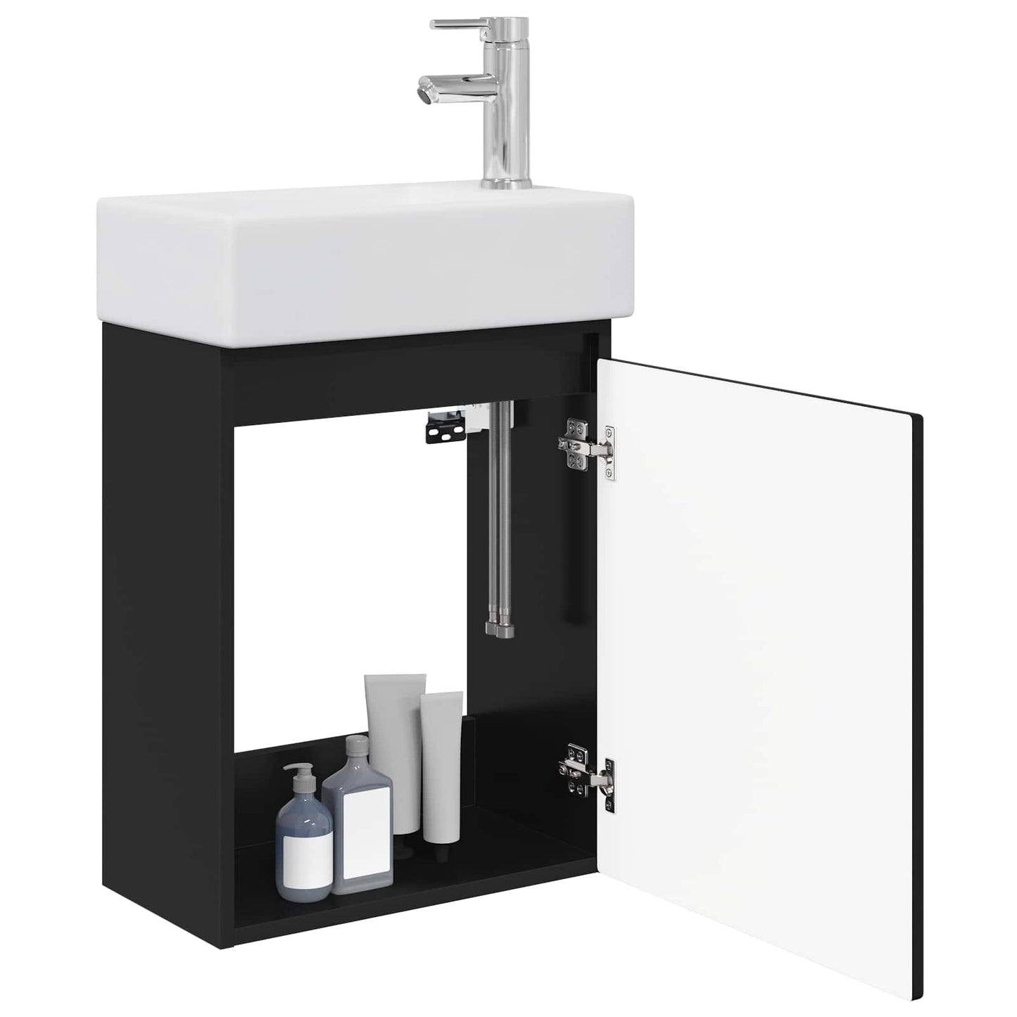 Badezimmer Waschtischunterschrank mit Wasserhahn Schwarz