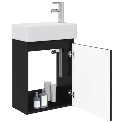 Badezimmer Waschtischunterschrank mit Wasserhahn Schwarz