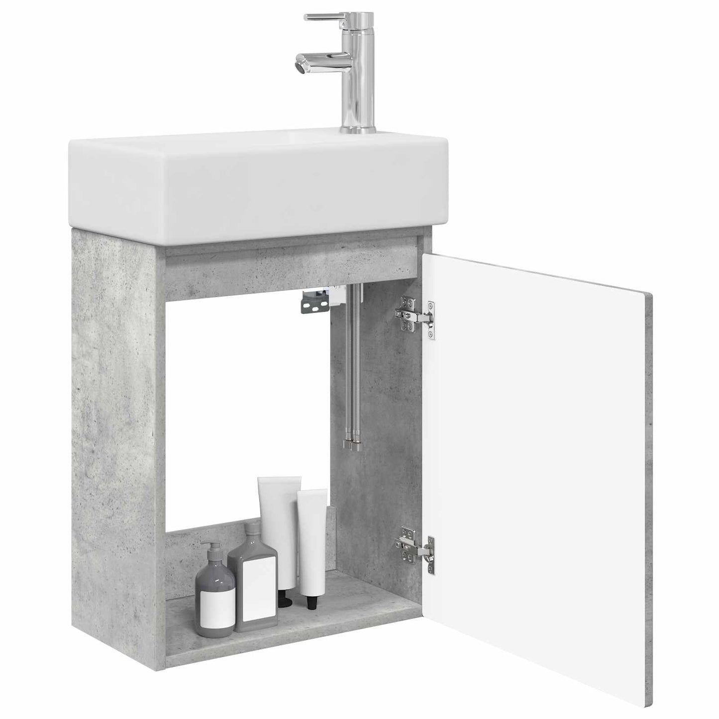 Badezimmer Waschtischunterschrank mit Wasserhahn Betongrau