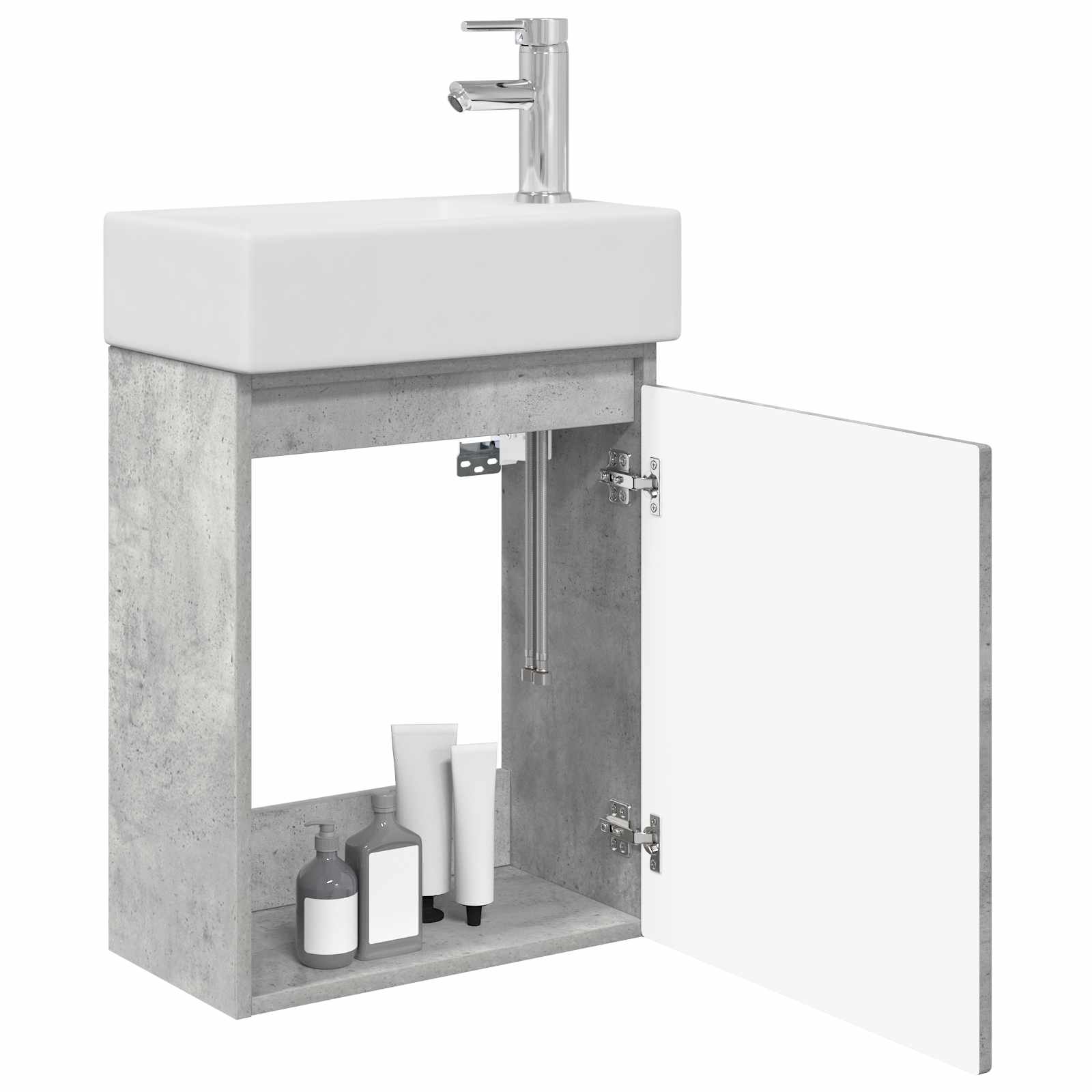 Badezimmer Waschtischunterschrank mit Wasserhahn Betongrau
