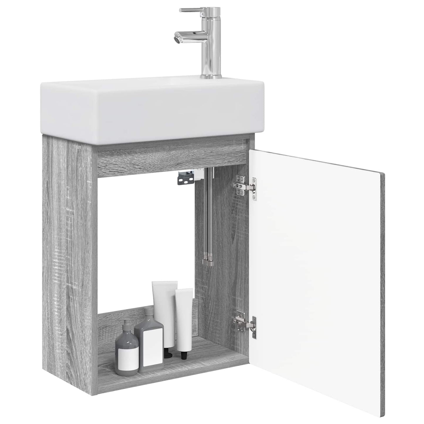 Badezimmer Waschtischunterschrank mit Wasserhahn Grau Sonoma