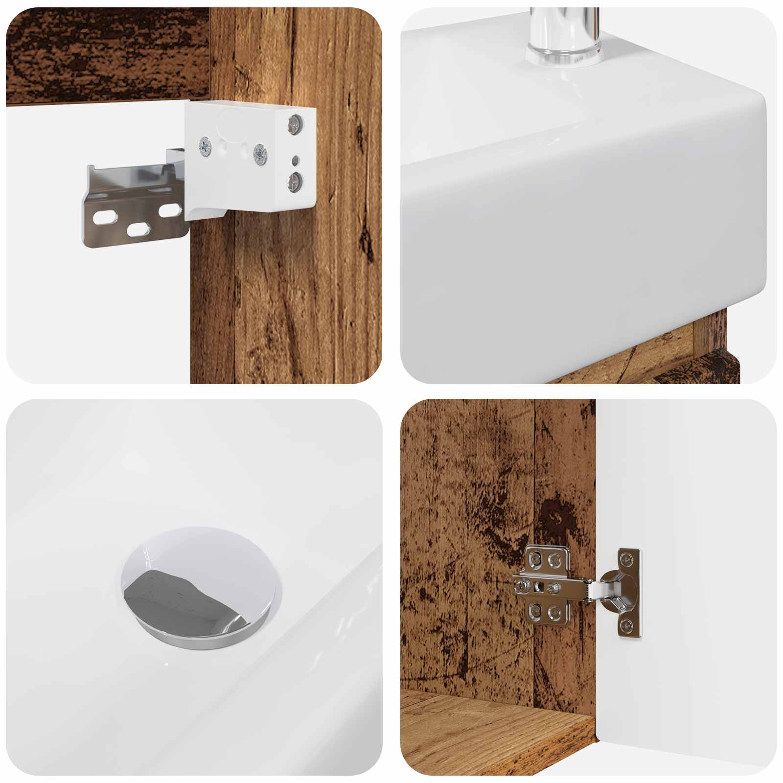 Badezimmer Waschtischunterschrank mit Wasserhahn Altholz