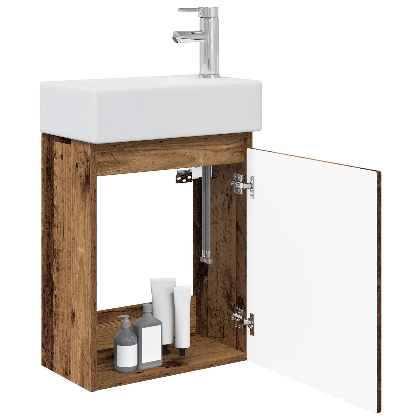 Badezimmer Waschtischunterschrank mit Wasserhahn Altholz