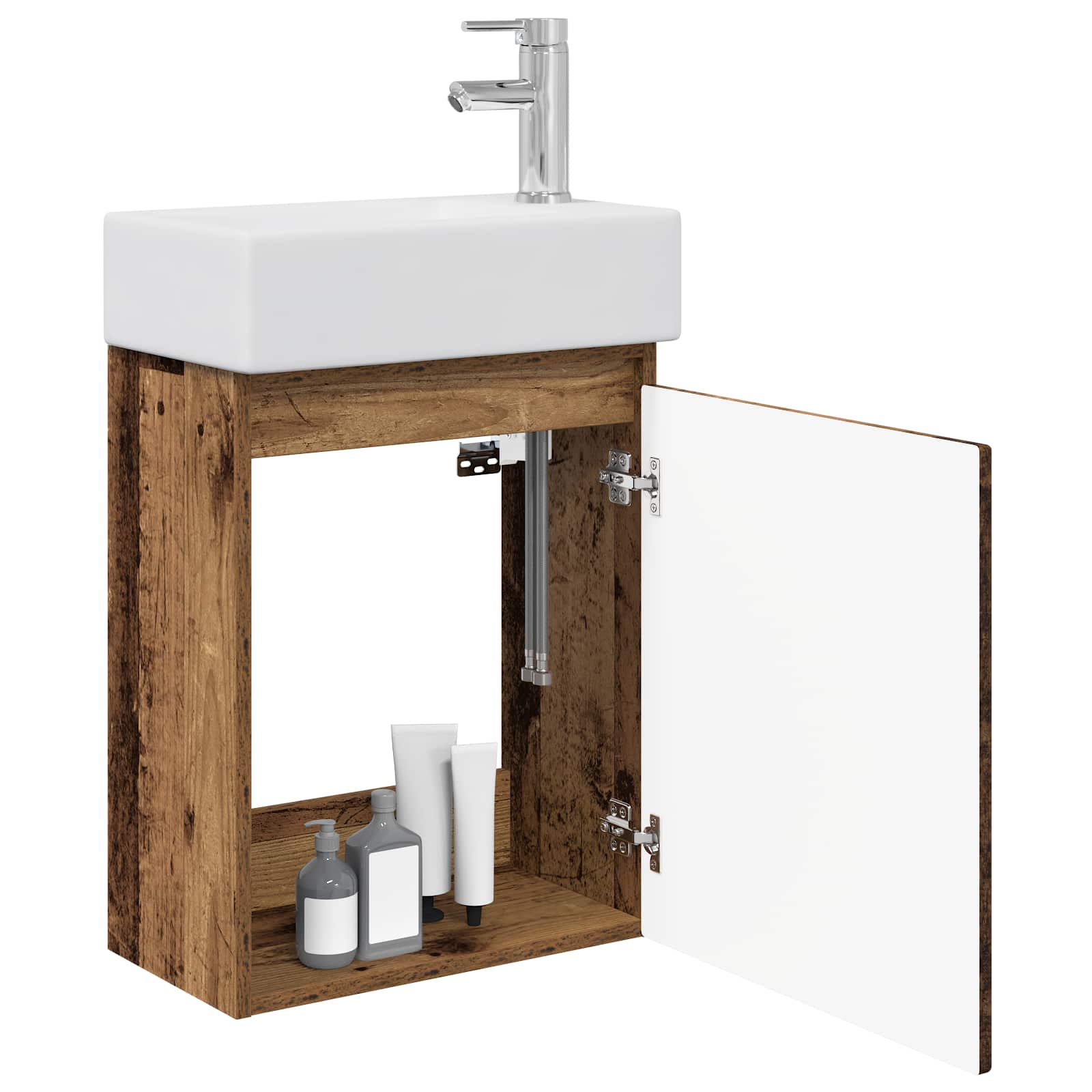 Badezimmer Waschtischunterschrank mit Wasserhahn Altholz