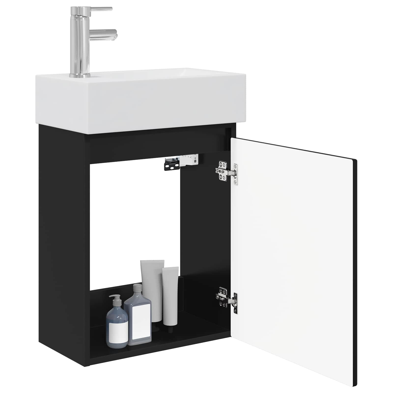Badezimmer Waschtischunterschrank mit Wasserhahn Schwarz