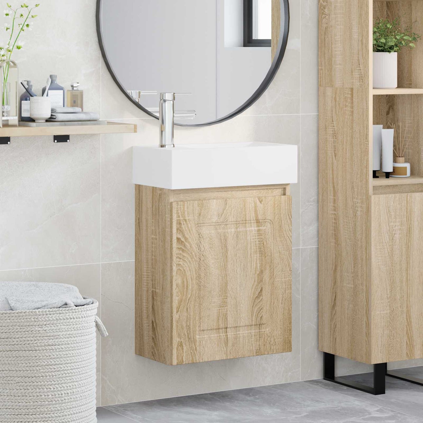 Badezimmer Waschtischunterschrank mit Wasserhahn Sonoma-Eiche