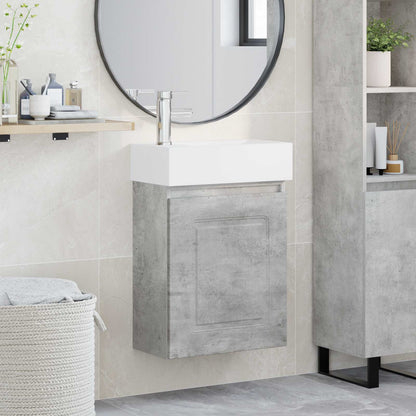 Badezimmer Waschtischunterschrank mit Wasserhahn Betongrau