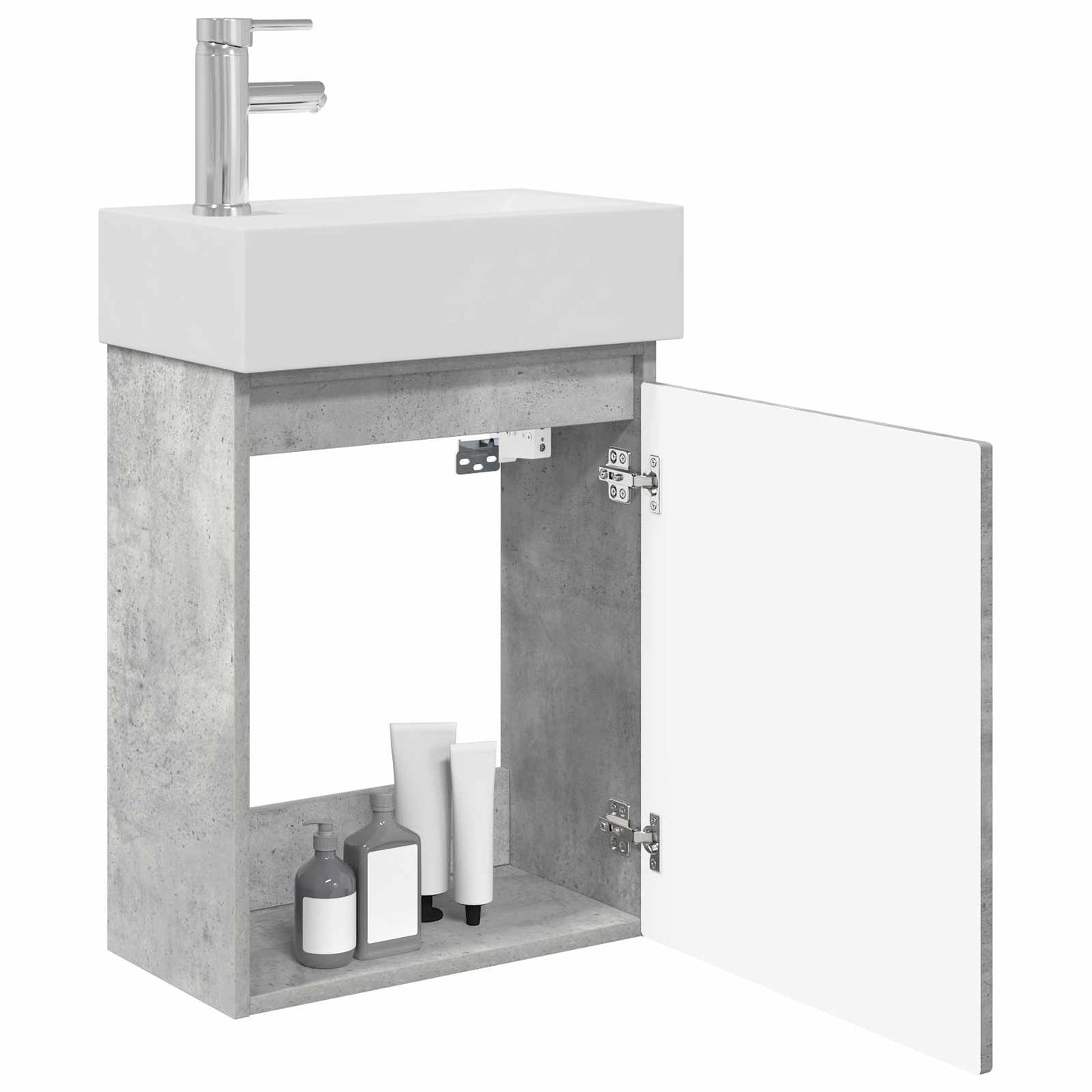 Badezimmer Waschtischunterschrank mit Wasserhahn Betongrau