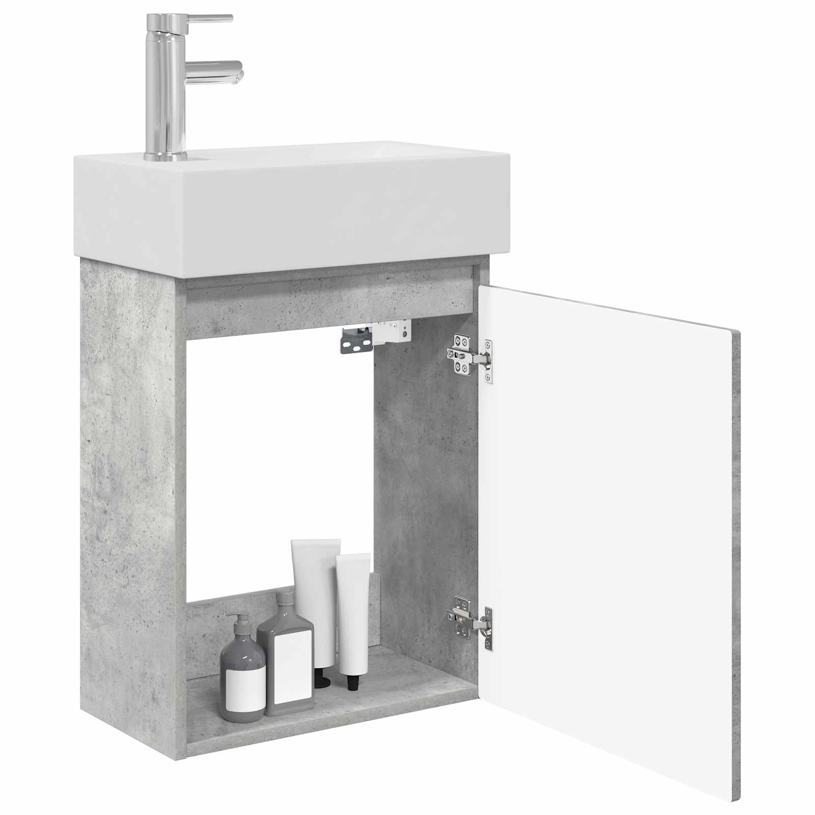Badezimmer Waschtischunterschrank mit Wasserhahn Betongrau