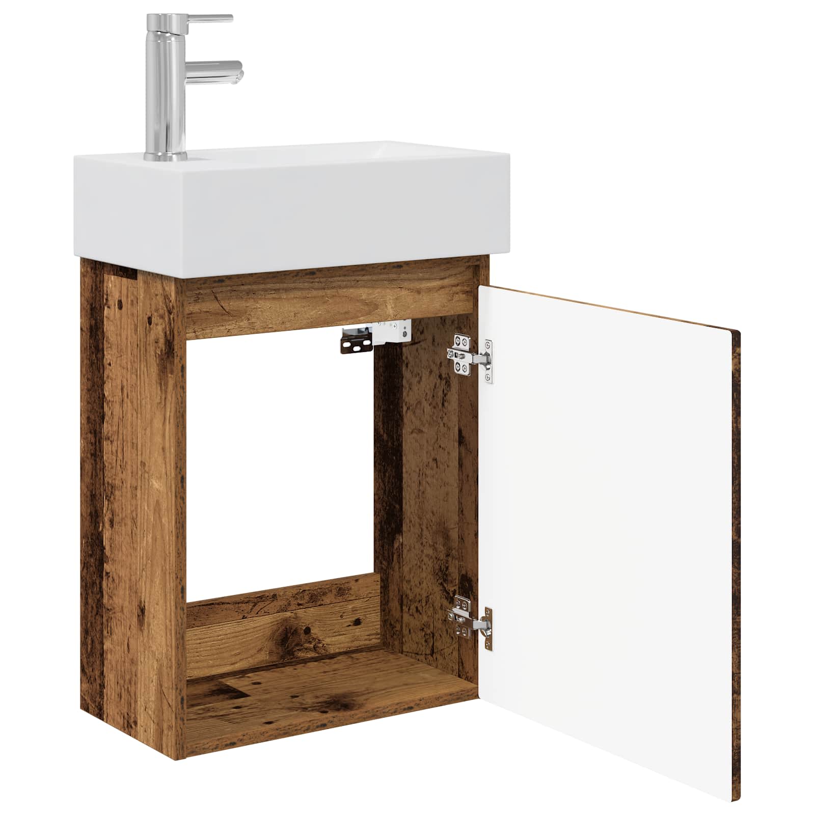 Badezimmer Waschtischunterschrank mit Wasserhahn Altholz