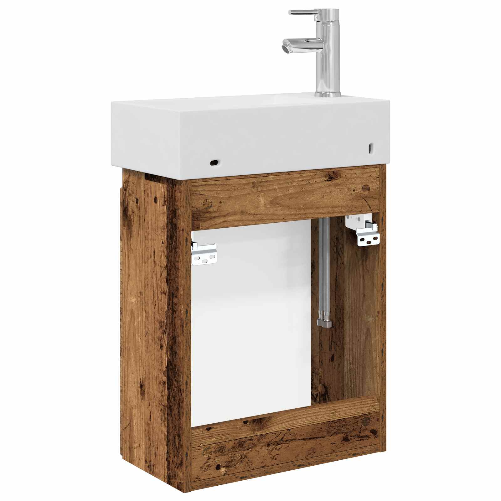 Badezimmer Waschtischunterschrank mit Wasserhahn Altholz