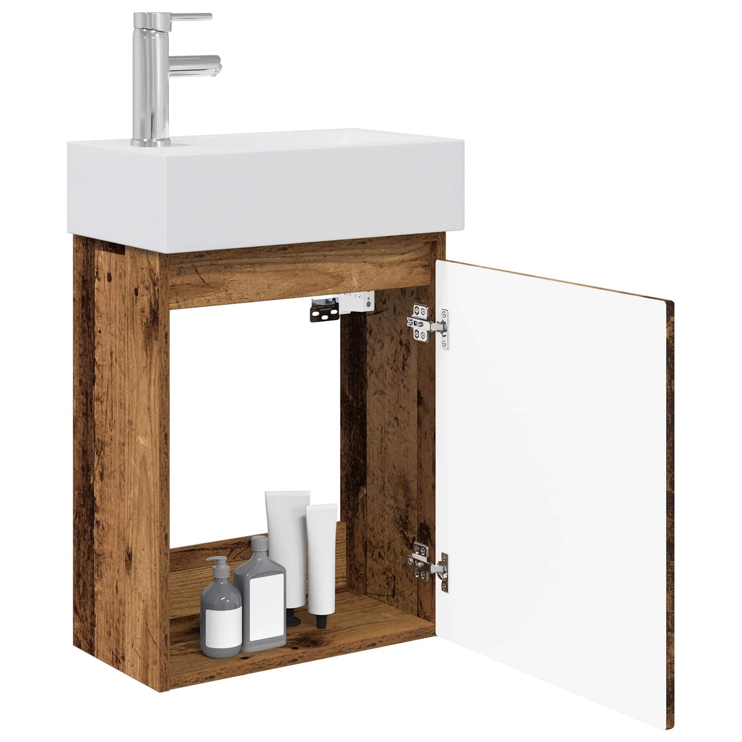Badezimmer Waschtischunterschrank mit Wasserhahn Altholz