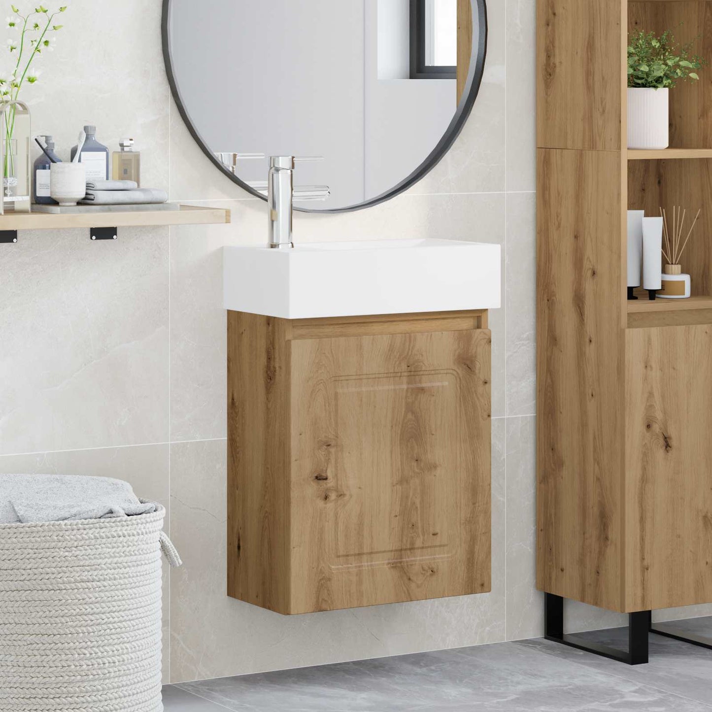 Badezimmer Waschtischunterschrank mit Wasserhahn Artisan-Eiche