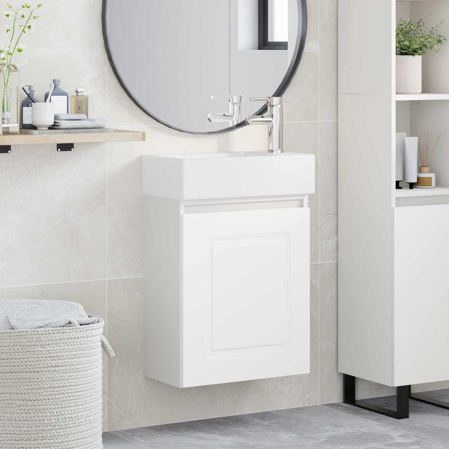 Badezimmer Waschtischunterschrank mit Wasserhahn Weiß