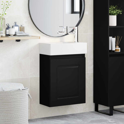 Badezimmer Waschtischunterschrank mit Wasserhahn Schwarz